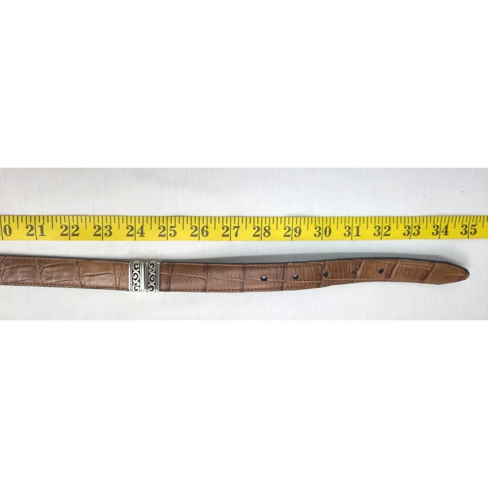 Brighton Belt Sz M/30 Brown Black Croc Embossed Leather Reversible Silver Tone
